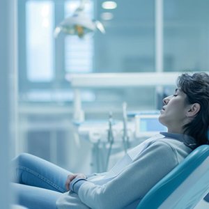 a dental patient resting on the dentist’s chair